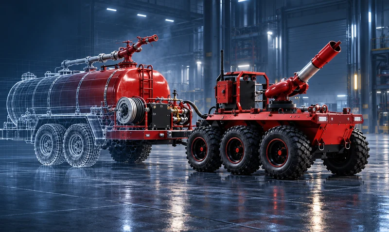FIREGUARD visualisation: functional equipment on a trailer platform in a workshop.